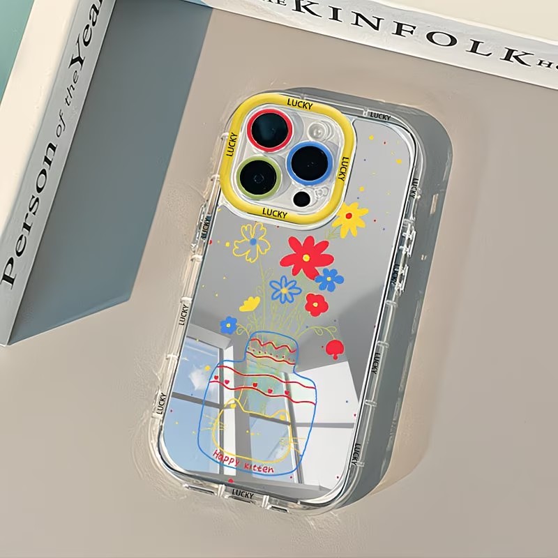 Apple Iphone 15 - Casing Ponsel Cermin Desain Vas Bunga