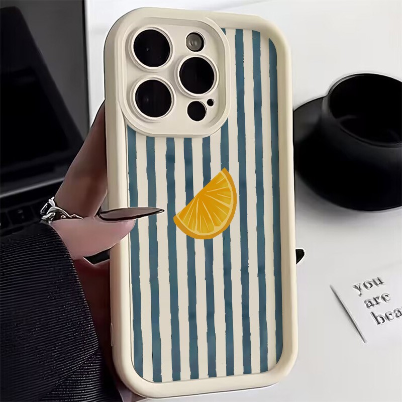 Apple Iphone 15 - Casing Ponsel Motif Irisan Lemon Bergaris